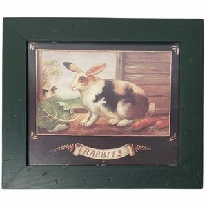 Vintage Picture Wood Frame Bunny Rabbit Wall Art Rustic Modern Farmhouse Cottage